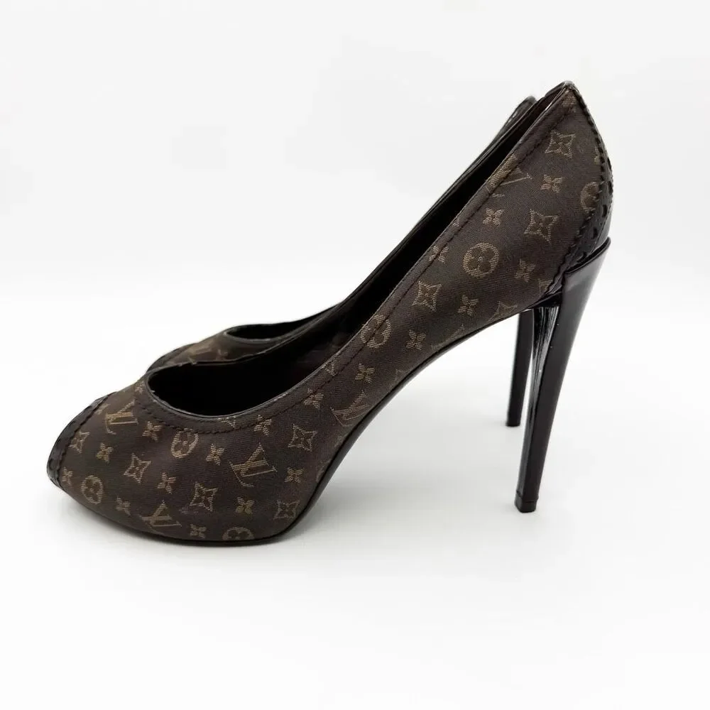 Louis Vuitton LV Monogram Brown Peep Toe Pumps Heels EU 41 US 11 - Picture 5 of 11